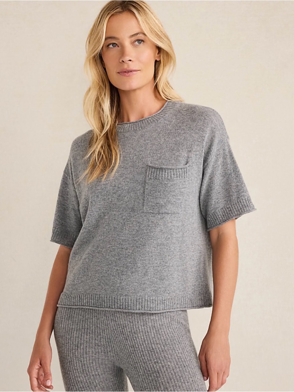 Haven Well Within Cashmere Rolled Hem Pocket Sweater Tee NWT